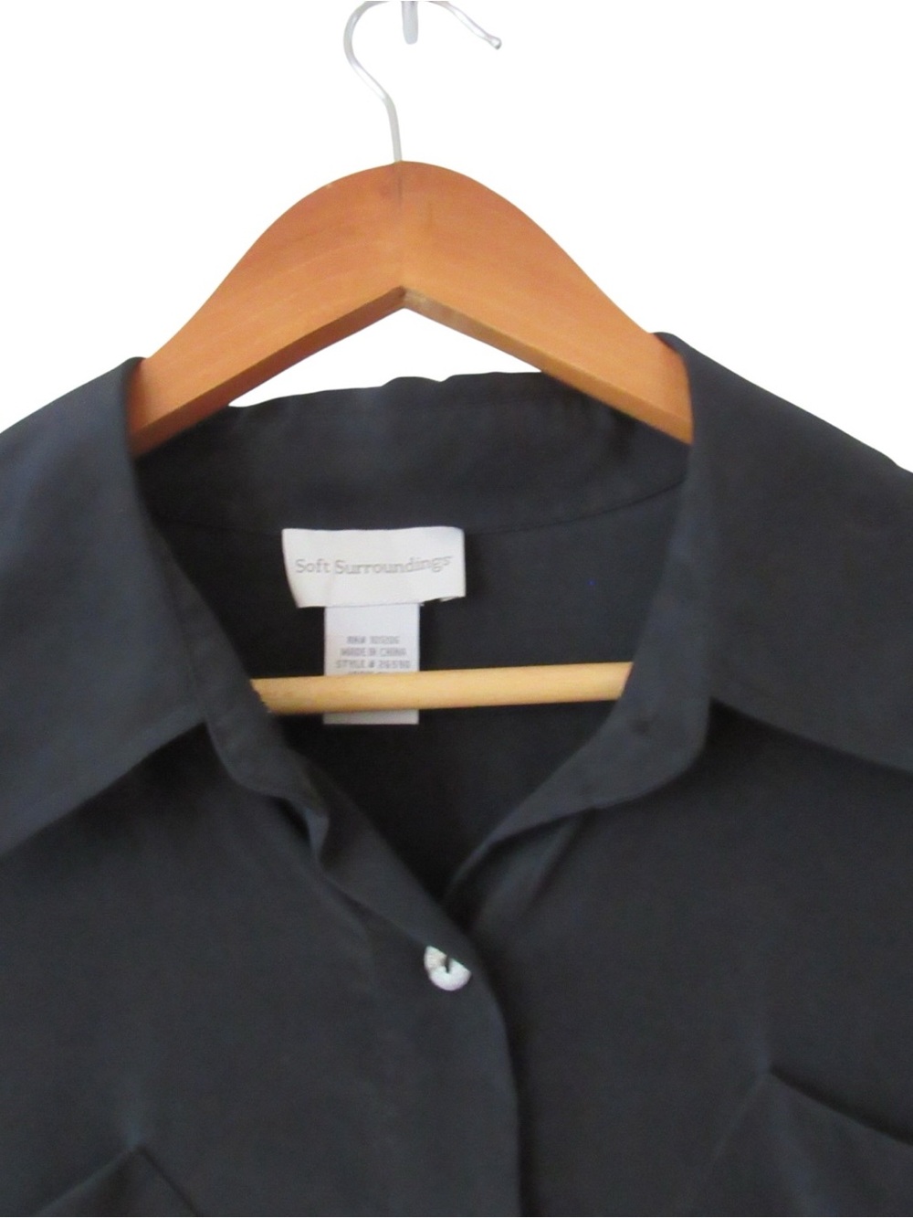 Soft Surroundings Silk Button Down Shirt Tunic Large Black Lagenlook Minimalist - Picture 2 of 8